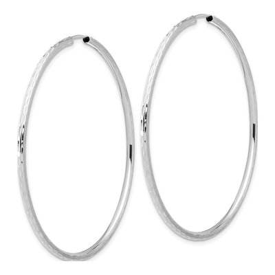 14K White Gold 55mm Diamond-Cut Endless Tube Hoop Earrings – view 2