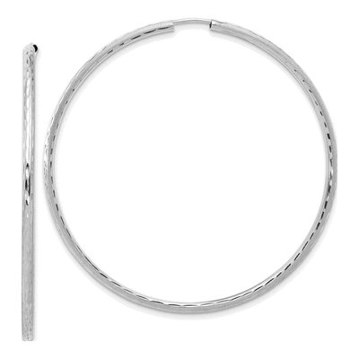 14K White Gold 55mm Diamond-Cut Endless Tube Hoop Earrings