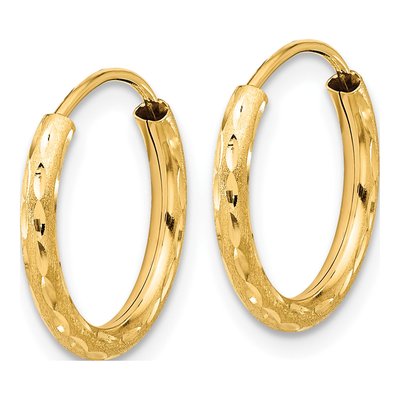 14K Yellow Gold 14mm Diamond-Cut Endless Tube Hoop Earrings – view 2