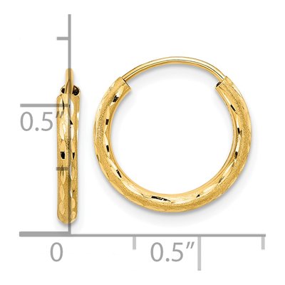 14K Yellow Gold 14mm Diamond-Cut Endless Tube Hoop Earrings – view 4