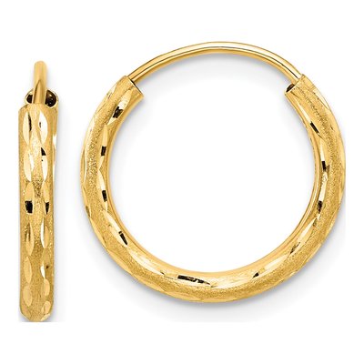 14K Yellow Gold 14mm Diamond-Cut Endless Tube Hoop Earrings