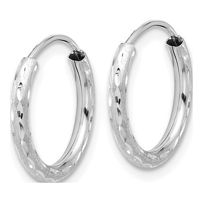 14K White Gold 16mm Diamond-Cut Endless Hoop Earrings – view 2