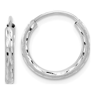 14K White Gold 16mm Diamond-Cut Endless Hoop Earrings