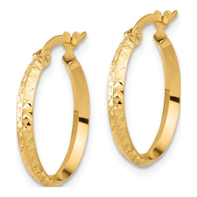 14K Yellow Gold 20mm Diamond-Cut Knife-Edge Hoop Earrings – view 2