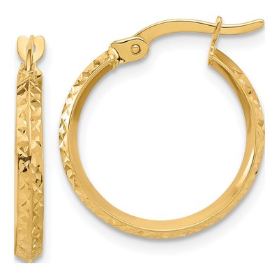 14K Yellow Gold 20mm Diamond-Cut Knife-Edge Hoop Earrings