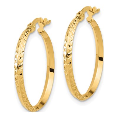 14K Yellow Gold 25mm Diamond-Cut Knife-Edge Hoop Earrings – view 2