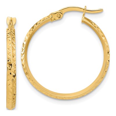 14K Yellow Gold 25mm Diamond-Cut Knife-Edge Hoop Earrings