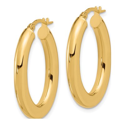 14K Yellow Gold Tube Oval Hoop Earrings – view 2