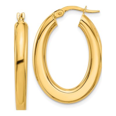 14K Yellow Gold Tube Oval Hoop Earrings