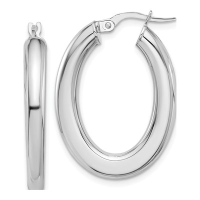 14K White Gold Oval Tube Hoop Earrings