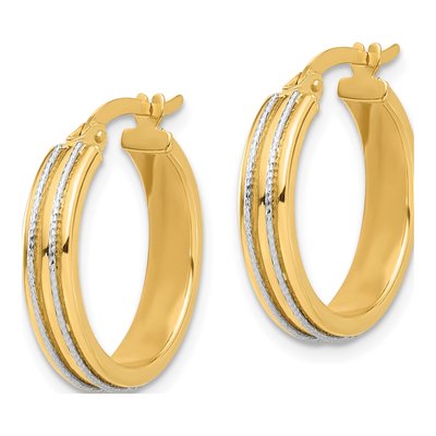 14K Two-Tone Gold 21mm Diamond-Cut Hoop Earrings – view 2