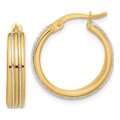 14K Two-Tone Gold 21mm Diamond-Cut Hoop Earrings