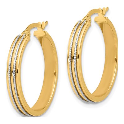 14K Two-Tone Gold 25mm Diamond-Cut Hoop Earrings – view 2