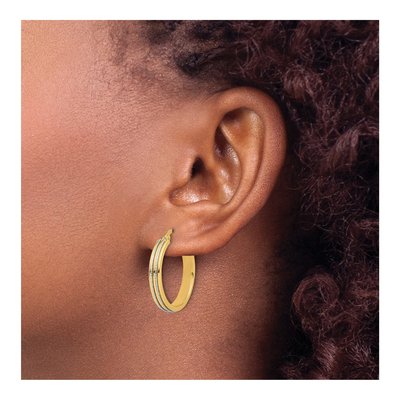14K Two-Tone Gold 25mm Diamond-Cut Hoop Earrings – view 3