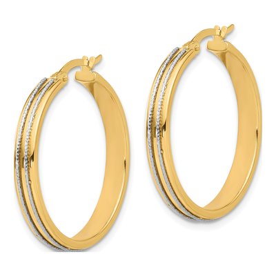 14K Two-Tone Gold 30mm Diamond-Cut Hoop Earrings – view 2