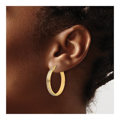 14K Two-Tone Gold 30mm Diamond-Cut Hoop Earrings – view 3