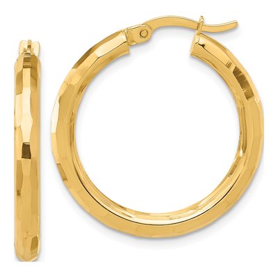 14K Yellow Gold 28mm Diamond-Cut Hoop Earrings