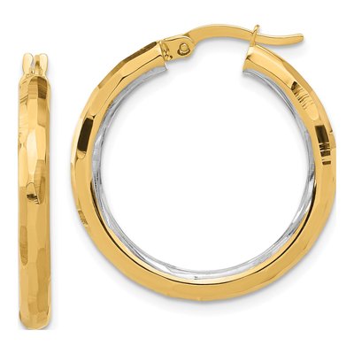 14K Yellow Gold 28mm Diamond-Cut Hoop Earrings