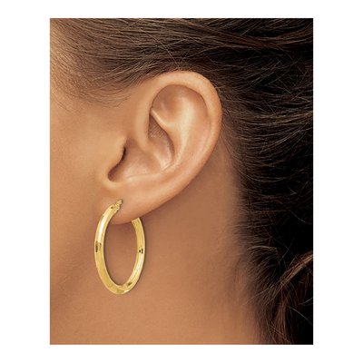14K Yellow Gold 34mm Diamond-Cut Hoop Earrings – view 3