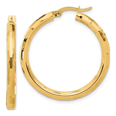 14K Yellow Gold 34mm Diamond-Cut Hoop Earrings