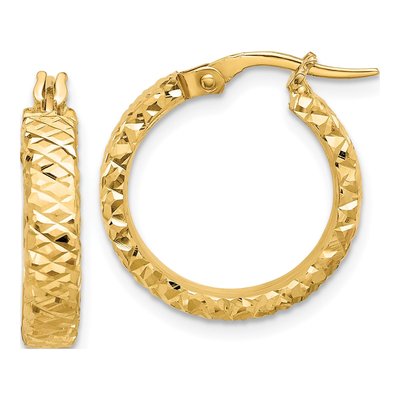 14K Yellow Gold 21mm Diamond-Cut Hoop Earrings