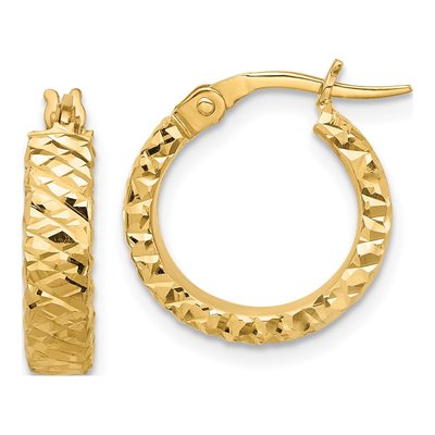 14K Yellow Gold 17mm Diamond-Cut Hoop Earrings