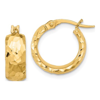 14K Yellow Gold 17mm Diamond-Cut Hoop Earrings