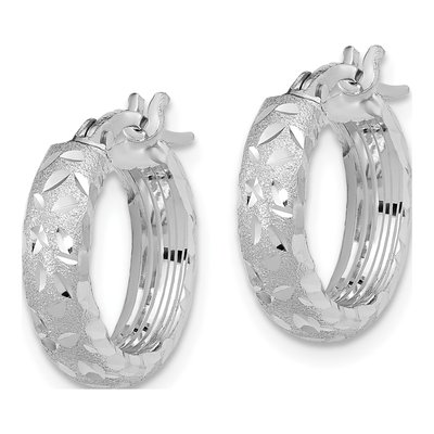 14K White Gold 18mm Diamond-Cut Hoop Earrings – view 2