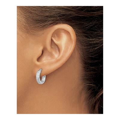 14K White Gold 18mm Diamond-Cut Hoop Earrings – view 3