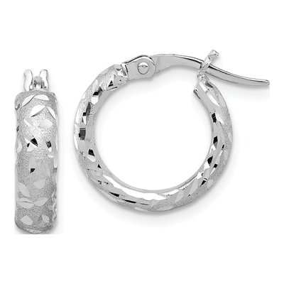 14K White Gold 18mm Diamond-Cut Hoop Earrings