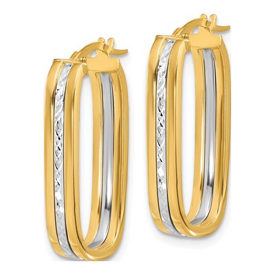 14K Two-Tone Gold 27mm Diamond-Cut Oval Hoop Earrings – view 2