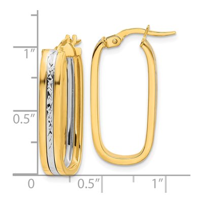 14K Two-Tone Gold 27mm Diamond-Cut Oval Hoop Earrings – view 4