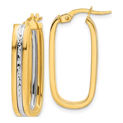 14K Two-Tone Gold 27mm Diamond-Cut Oval Hoop Earrings