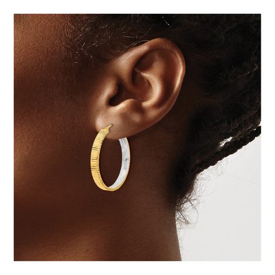 14K Yellow Gold 29mm Diamond-Cut Circle Hoop Earrings – view 3