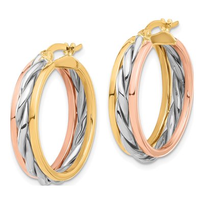 14K Tri-Color Gold Textured Hoop Earrings – view 2
