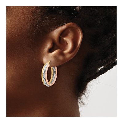 14K Tri-Color Gold Textured Hoop Earrings – view 3