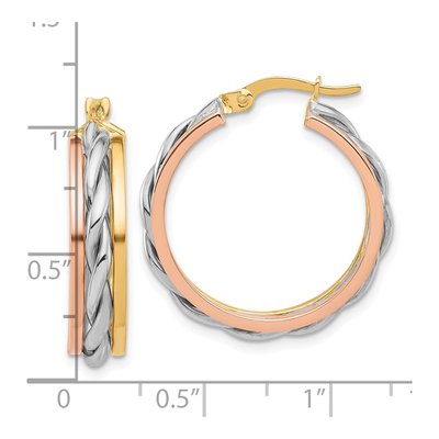 14K Tri-Color Gold Textured Hoop Earrings – view 4