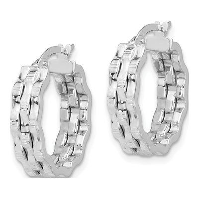 14K White Gold Textured Hoop Earrings – view 2