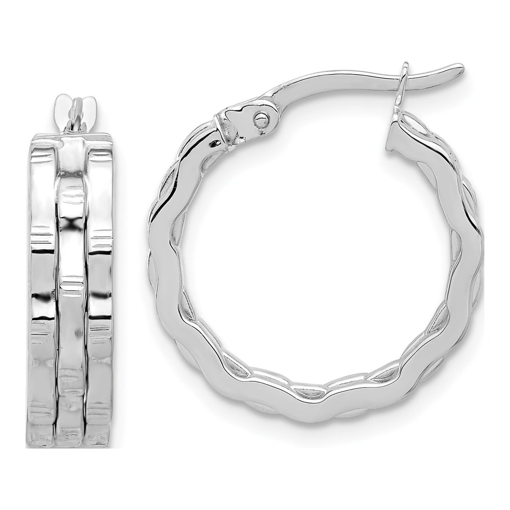 14K White Gold Textured Hoop Earrings