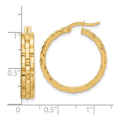 14K Yellow Gold Textured Hoop Earrings – view 4