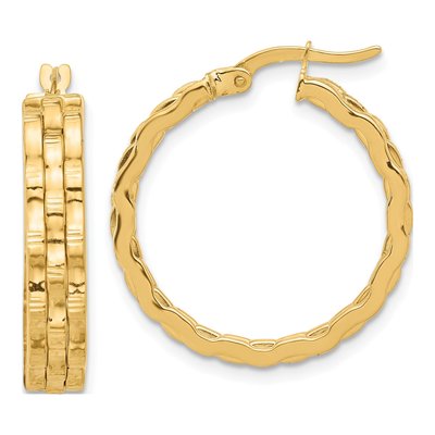 14K Yellow Gold Textured Hoop Earrings