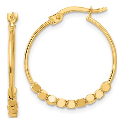 14K Yellow Gold 24mm Beaded Hoop Earrings