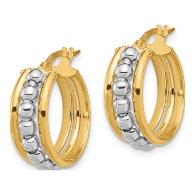 14K Two-Tone Gold 19mm Beaded Hoop Earrings – view 2