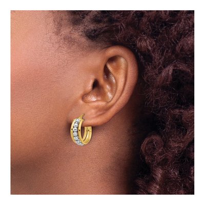 14K Two-Tone Gold 19mm Beaded Hoop Earrings – view 3