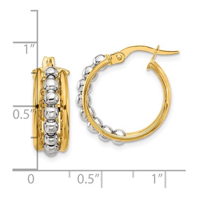 14K Two-Tone Gold 19mm Beaded Hoop Earrings – view 4