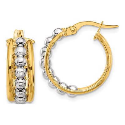 14K Two-Tone Gold 19mm Beaded Hoop Earrings