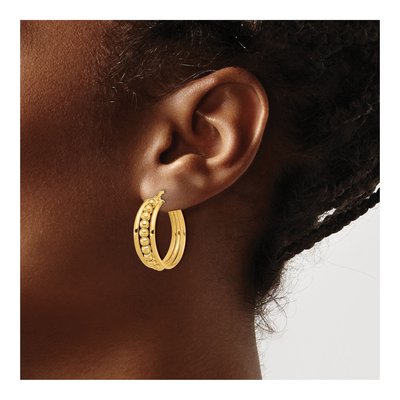 14K Yellow Gold 26mm Beaded Hoop Earrings – view 3