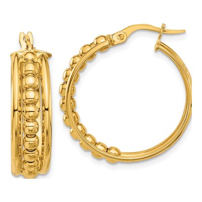 14K Yellow Gold 26mm Beaded Hoop Earrings