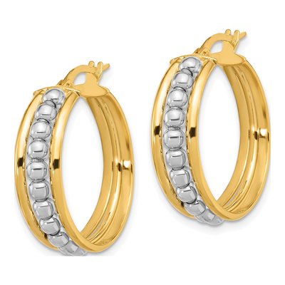 14K Two-Tone Gold 26mm Beaded Hoop Earrings – view 2