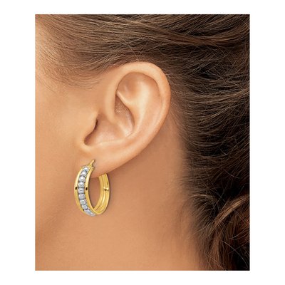 14K Two-Tone Gold 26mm Beaded Hoop Earrings – view 3